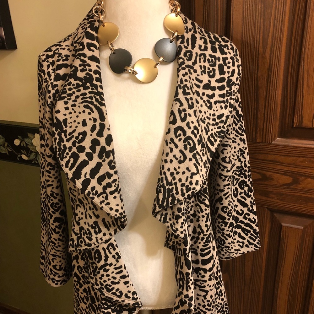 Calvin Klein Ruffled Collar Leopard Print Blazer